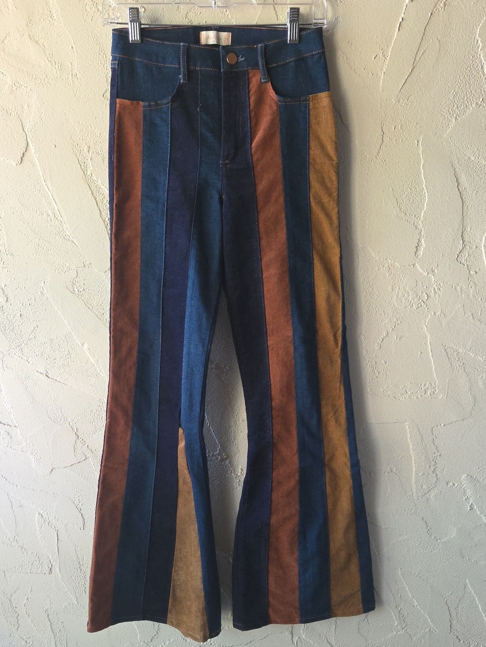 Striped Flared Jeans - Blue & Brown